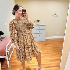 Ann Taylor Pink Smocked Long Sleeve MIDI Dress 6P